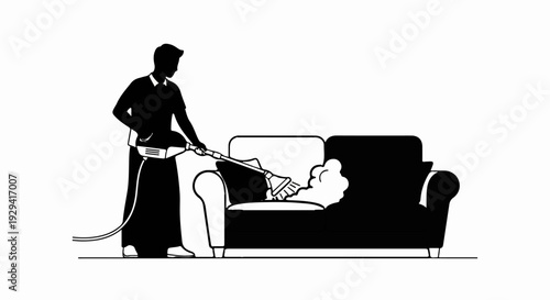 Person using cleaning machine on sofa, creating foam