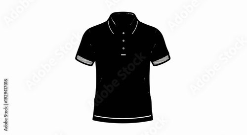 Black short-sleeved polo shirt with white trim on collar, cuffs, and hem