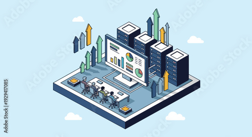 Isometric Data Analysis and Business Growth Illustration.