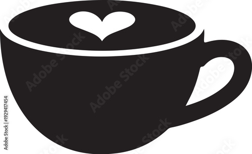 Black coffee cup with white heart handle