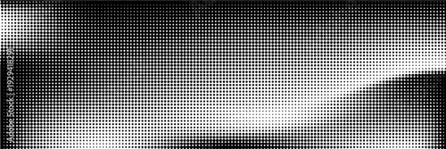 Hexagon halftone gradient texture. Abstract black and white spotted grunge background. Geometric retro tech wallpaper. Fading wavy hexagonal pattern backdrop. Vector vanishing honeycomb grunge