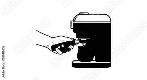 Hand preparing espresso with a black machine and portafilter