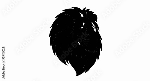 Stylized black lion head with mane against white background