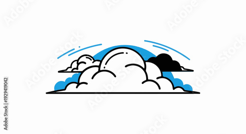 Stylized clouds with blue arc against white background