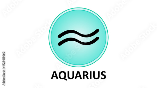 Aquarius zodiac sign icon on turquoise circle background for astrology and horoscope.