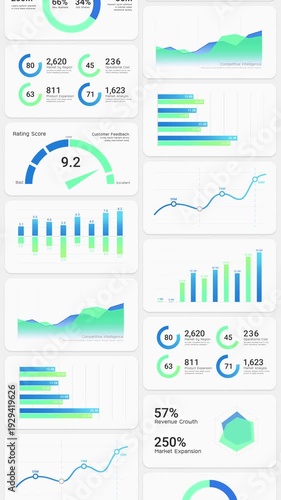 Business intelligence and financial performance analysis report on white background, animated infographic bar chart loop, investment data analytic graph dashboard, enterprise market statistics trend