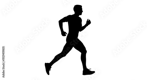 Silhouette of a male runner in motion against a white background, depicting athleticism and speed.