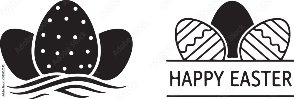 Fototapeta premium Easter bunny silhouette with happy easter greeting and abstract patterns