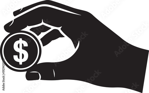 Black hand holding dollar coin white money