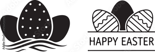 Easter bunny silhouette with happy easter greeting and abstract patterns