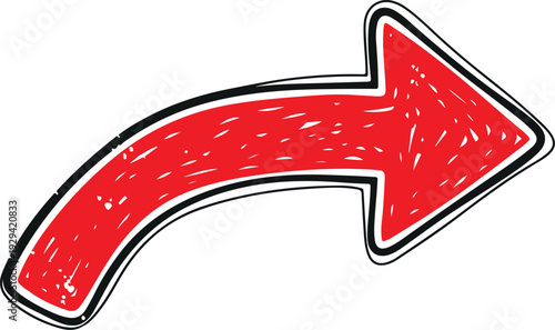 A large red arrow pointing to the right with a white and black outline on a white background