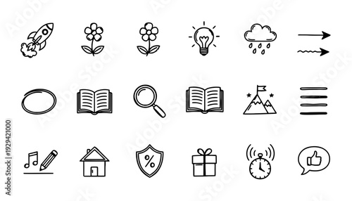 Hand Drawn Universal Doodle Icon Set for Business and Education