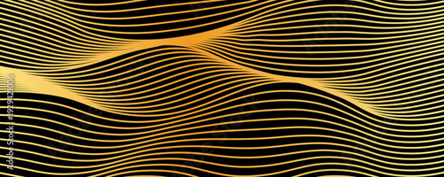  Generative AI abstract image of creative glittering gold wave curvy line design elements with minimal texture reflecting on isolated on black background