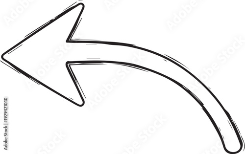 A black and white illustration of a curved arrow pointing left