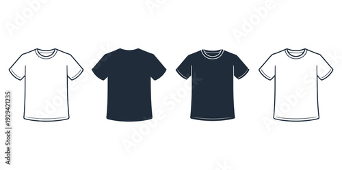 Blank T-Shirt Template, Professional Line Art Vector with Front and Back Views for Apparel Design and Custom Prints