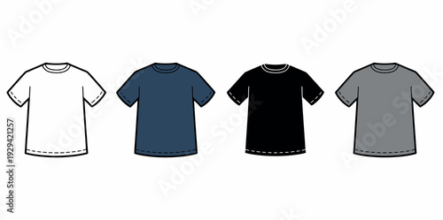 Simple Outline T-Shirt Template Vector, Minimal Apparel Design Illustration
