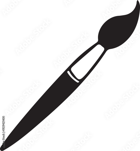 A black silhouette of a paintbrush with a white handle on a plain white background