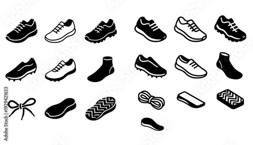 Assortment of Shoe and Footwear Elements - Sneakers, Socks, Laces