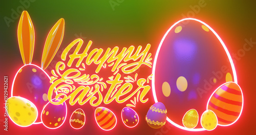 Wallpaper Mural Happy Easter holiday banner. Greeting banner. 3d render. Space for text. Torontodigital.ca