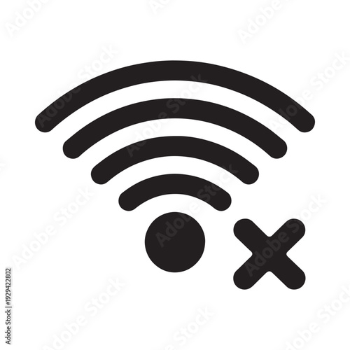 Black wifi signal icon with a red cross indicating a connection problem