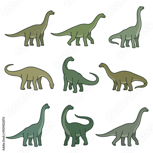 Amygdalodon Dinosaur Pose Variations Flat Vector Illustration Set