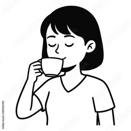 Woman enjoying coffee or tea in relaxed moment