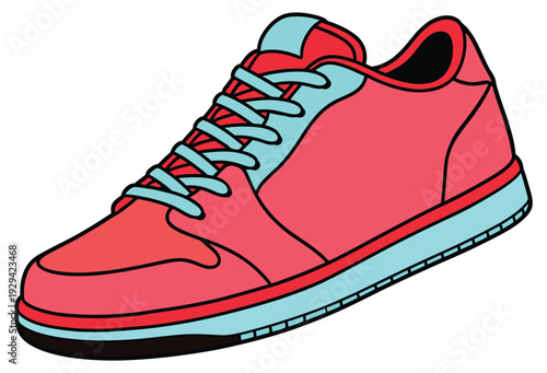 Vibrant red sneaker with turquoise laces and sole details