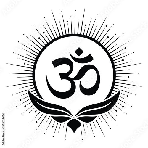 Stunning Om symbol with radiant sunburst and leaves