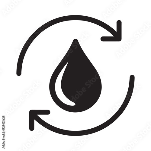 Water drop recycling symbol a circular arrow encompasses a droplet icon