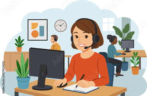Call center girl vector illustration