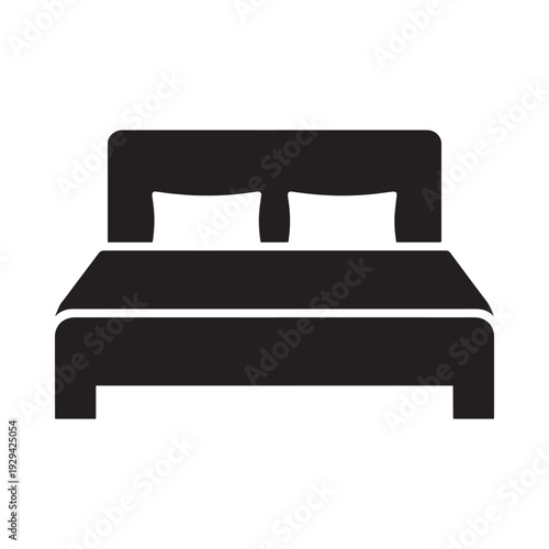 Simple black silhouette of a bed with a headboard and pillows