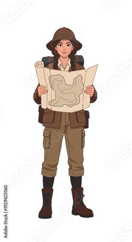 Adventurous young woman holding a map and planning her journey  