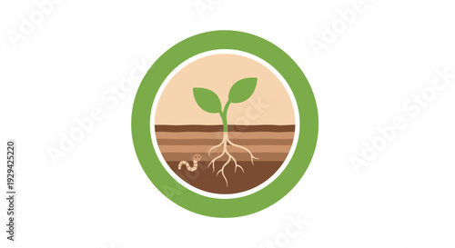 Seedling Growth Cycle in Healthy Soil with Earthworm - Ecology, Agriculture & Sustainability Icon