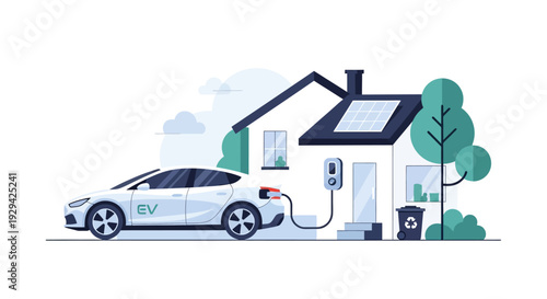 Electric Vehicle (EV) Charging at Home Powered by Solar Panels: Sustainable Green Energy Lifestyle
