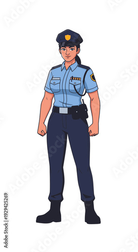 Female police officer standing confidently in uniform  