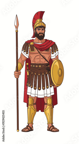 Ancient Roman soldier standing with spear and shield in armor  