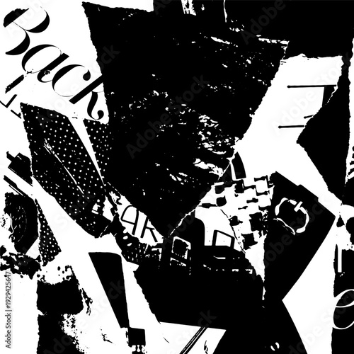 Artistic mode trendy collage background. Basis graphics black and white universal
