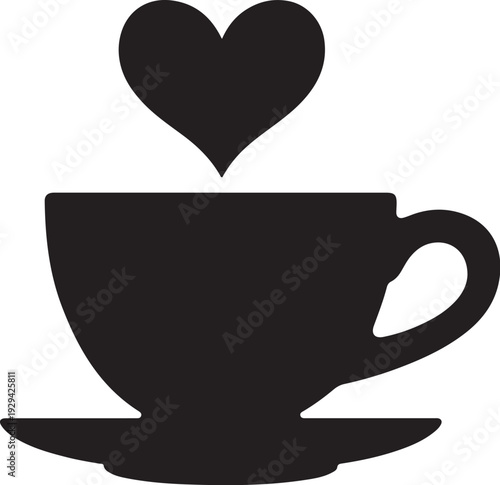 Black silhouette of teacup with heart above