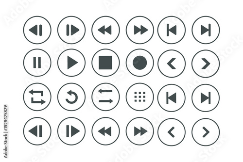 Media Player Control Icons Set Play Pause Stop Skip Vector EPS
