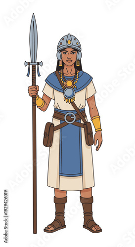 Animated ancient warrior wearing armor and holding a spear  