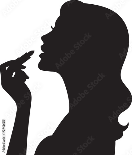 Black silhouette of woman applying lipstick makeup