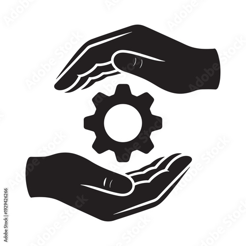 Protecting the mechanism Two hands cradle a gear in a symbolic illustration