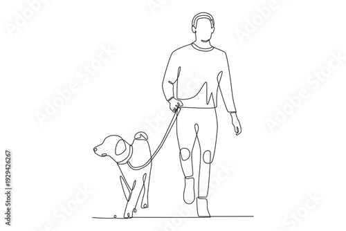 Wallpaper Mural Man takes his dog for a walk. Walking dogs concept one-line drawing Torontodigital.ca