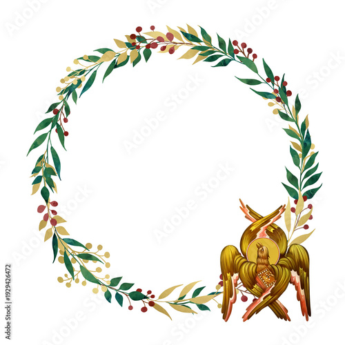 Wallpaper Mural Decorative vintage floral wreath with Eagle symbol Saint John, illustration in Byzantine style isolated Torontodigital.ca