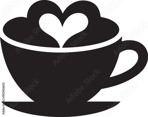 Black silhouette teacup with heart shaped steam