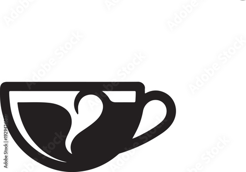 Black silhouette teacup with swan white background