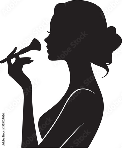 Black silhouette woman applying makeup with brush