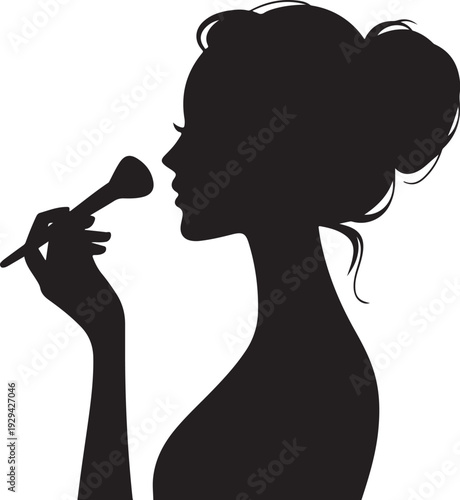 Black silhouette woman applying makeup with brush