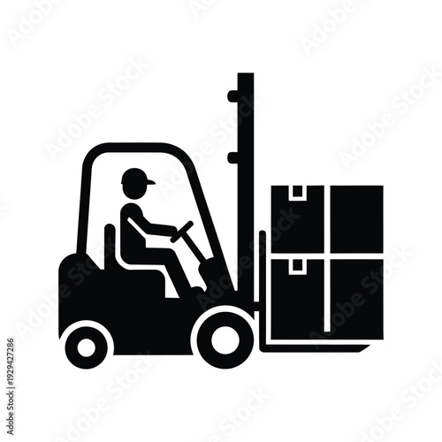Forklift operator loading cardboard boxes icon vector illustration for warehouse logistics and industrial shipping work