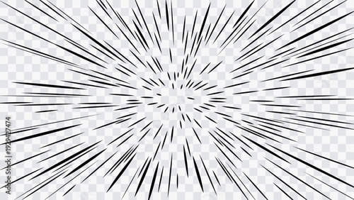 Radial speed lines burst from center. Dynamic manga style vector background with strong motion and impact effect.